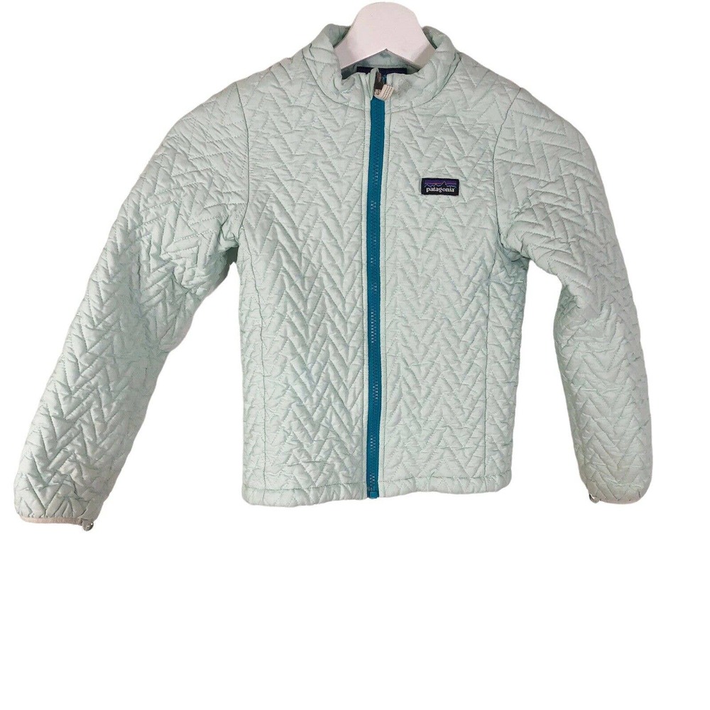PATAGONIA Girls 8 Quilted Light Mint Green Jacket Poly Vegan Full Zip